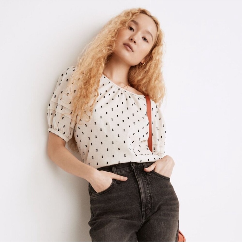 Madewell Linen Dot Print Puff-Sleeve Top